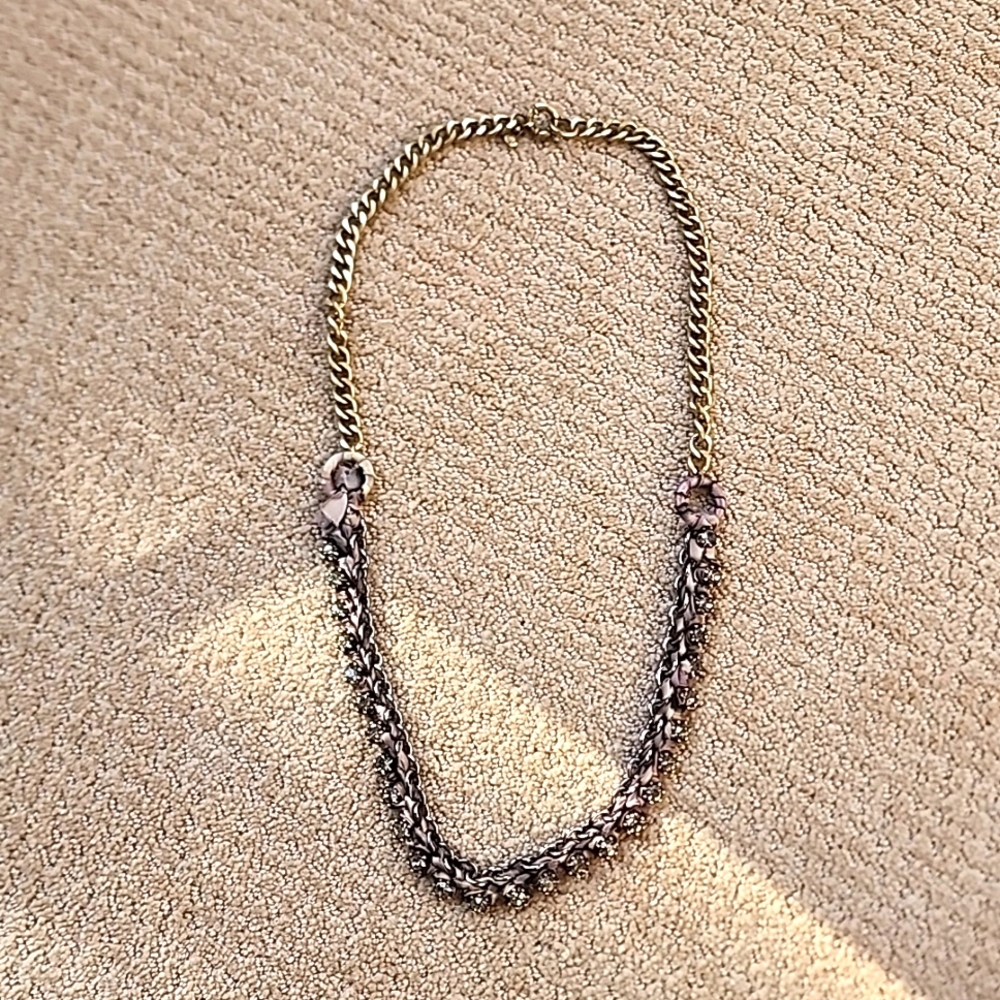 Banana Republic long brass look chain stone ribbon necklace